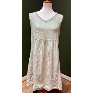Terzo Millennio Made in Italy 100% Linen Sleeveless Lace Trim Dress Women's L